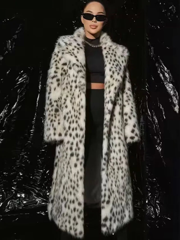 ZADORIN Luxury Belted Long Leopard Faux Fur Coat Woman Y2k Clothes Fashion Lapel Thick Warm Fluffy Jacket Fur Coats Outerwears