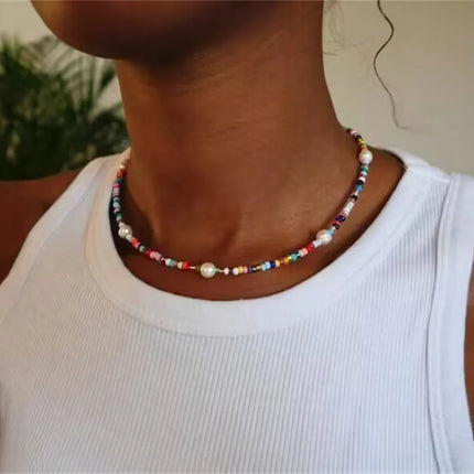 2023 Fashion Multilayer Boho Colorful Bead Chain Necklace For Women Female Crystal Water Drop Metal Letter Pendant Jewelry Gift PlatiNum