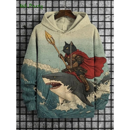Cartoon Cat Dinosaur 3D Print Hoodies Men Women Fashion Oversized Vintage Hoodie Sweatshirt Coat Mens Clothing Unisex Sweatshirt