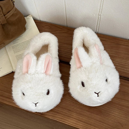 New Cute 3D Rabbit Furry Slippers Women Winter Warm Plush Closed Back House Shoes Non Slip Bunny Indoor Flip Flops Home Slipper