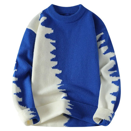Dragon Graffiti Color blocked Fashion Knitted Sweaters Men's Knitwear Warm Pullover High Quality Mens Casual Loose Male Jumpers