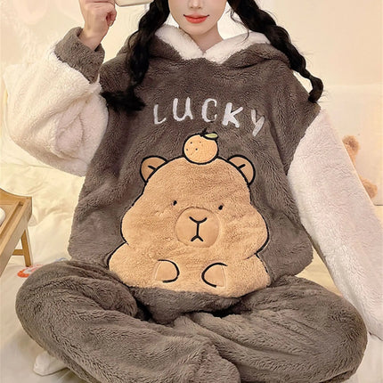 New 2026 Couple Pajamas Set Women's Thickened Fleece-lined Coral Velvet Men Sleepwear For Winter Cute Cat Homewear