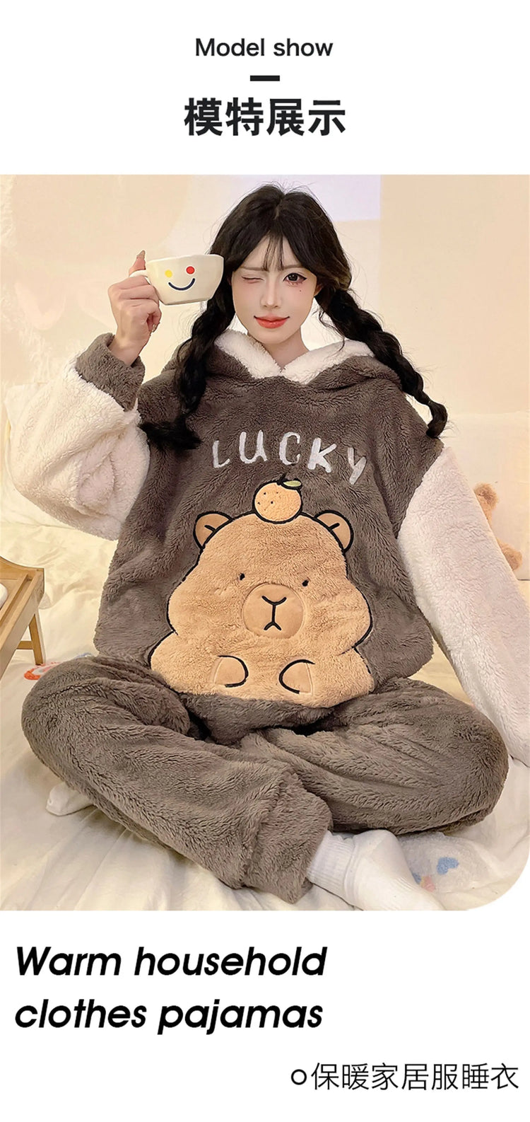 New 2026 Couple Pajamas Set Women's Thickened Fleece-lined Coral Velvet Men Sleepwear For Winter Cute Cat Homewear