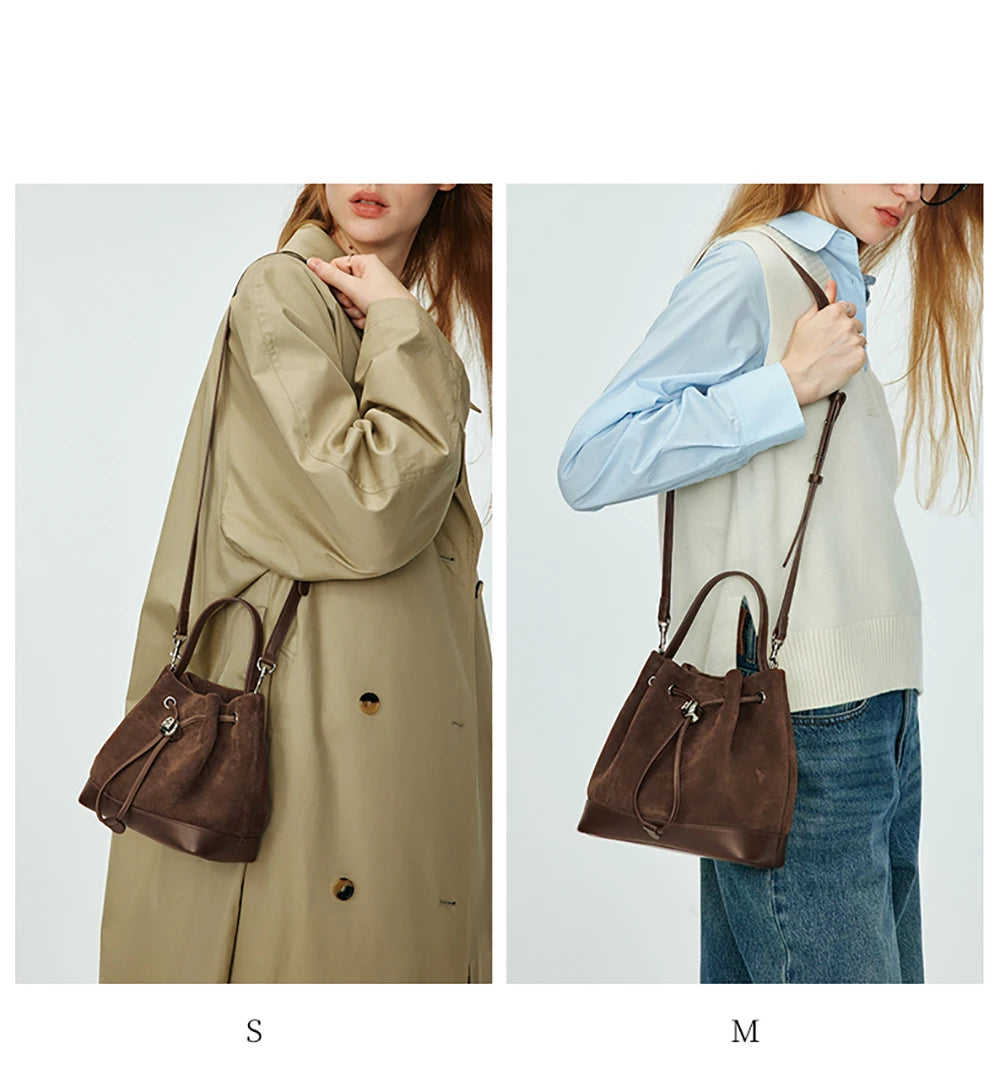 LA FESTIN Original New Women Bag Luxury Suede Bag Leather Handbag Winter Bags Fashion Shoulder Bag Bucket Bag Crossbody Bag