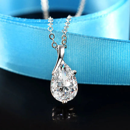 S925 Sterling Silver Necklace Angel Tears Crystal Red Pendant Necklace for Woman Charm Jewelry Gift PlatiNum