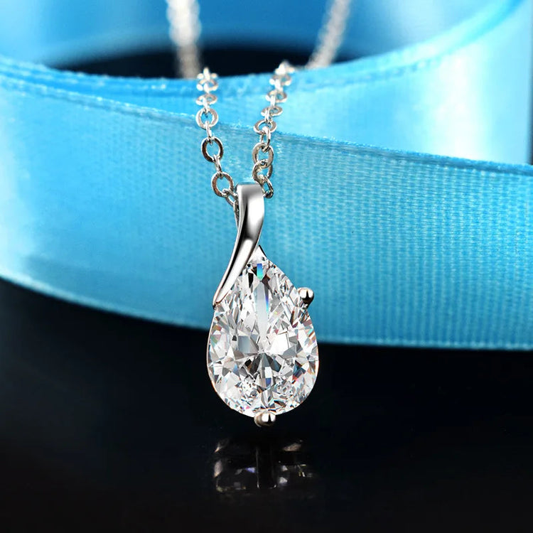 S925 Sterling Silver Necklace Angel Tears Crystal Red Pendant Necklace for Woman Charm Jewelry Gift PlatiNum