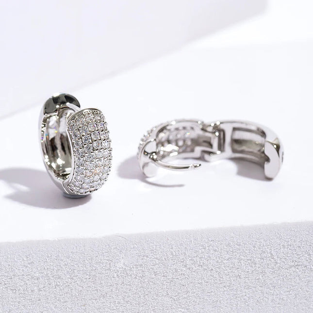 Luxury Full Zircon Multi-Row Sparkling Silver Color Hoop Earrings for Men Women Fashion Jewelry New Arrival PlatiNum