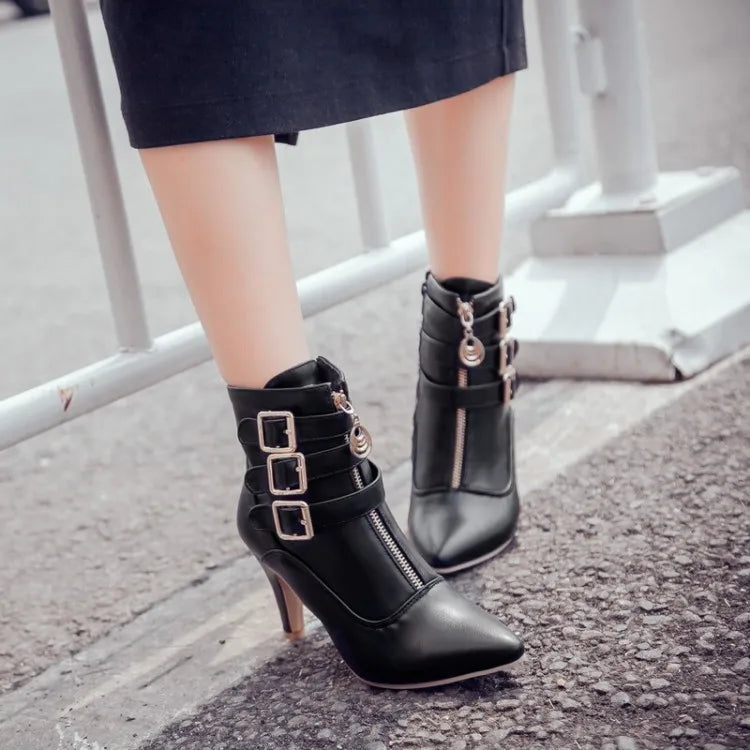 Women Shoes  Boots Spring High Heels Ankle Boots Pointed Toe Buckle  Boots Zip Ladies Shoes White Big Size 2023