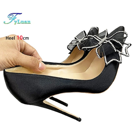 Blingbling strass festa da sera estiva tacchi alti donna 8-12 cm moda fiocco-nodo partito pompe eleganti scarpe da donna taglia 34-45