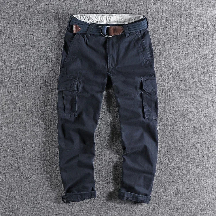 Heavyweight Camouflage Pants Men Clothing Multi-pockets Solid Color Patchworked Outdoor Trousers Retro Cargo Casual Wear Jogger