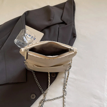 Luxury Crossbody Bag Solid Color PU Wing Logo Design Lightweight Magnetic Adjustable Chain Strap Handbag for Travel Commute PlatiNum