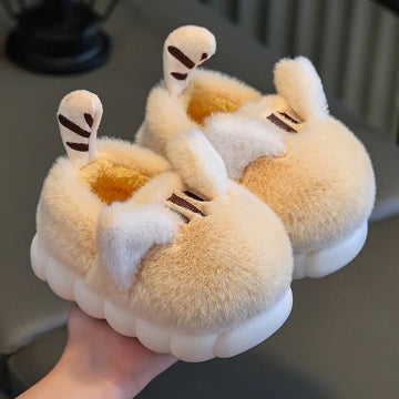 Children's Cotton Shoes Winter Girl's Cartoon Cute Fur Warm Fluffy Slippers Indoor Plush Platform Anti-skid Memory Foam Slippers