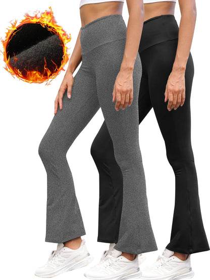 2 pack Women's Super Soft Fleece lining Leggings - High Waisted Flare Pants with Tummy Control, Ideal for Daily Wear
