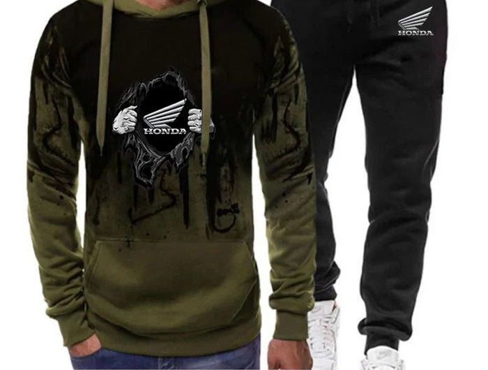 2025 Spring And Autumn Man's Honda Logo Racing Motorcycle Logo Print High Street Gradient Color Hoodies Pants Suits PlatiNum