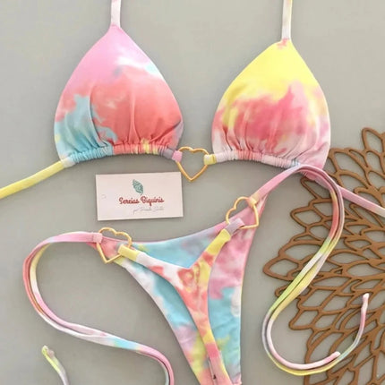 Women's 2026 Push-Up Micro Bikini - Floral Print and Solid Color Halter Brazilian Bikini Set - Beach Swimwear