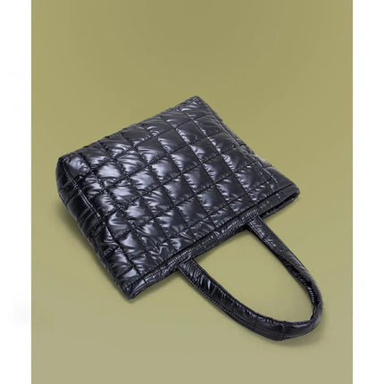 Large Capacity Women's Tote Bag Street Style Commuter Bag down Handbag Fashion Pure Color Handbag PU Material Daily Match PlatiNum