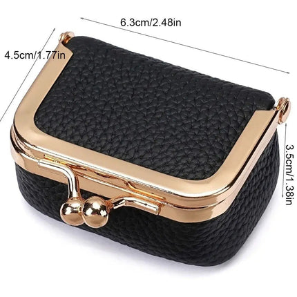 Genuine Leather Kiss Lock Coin Purse Solid Color Multifunctional Leather Jewelry Bag Mini Square Small Item Bag Jewelry Storage PlatiNum