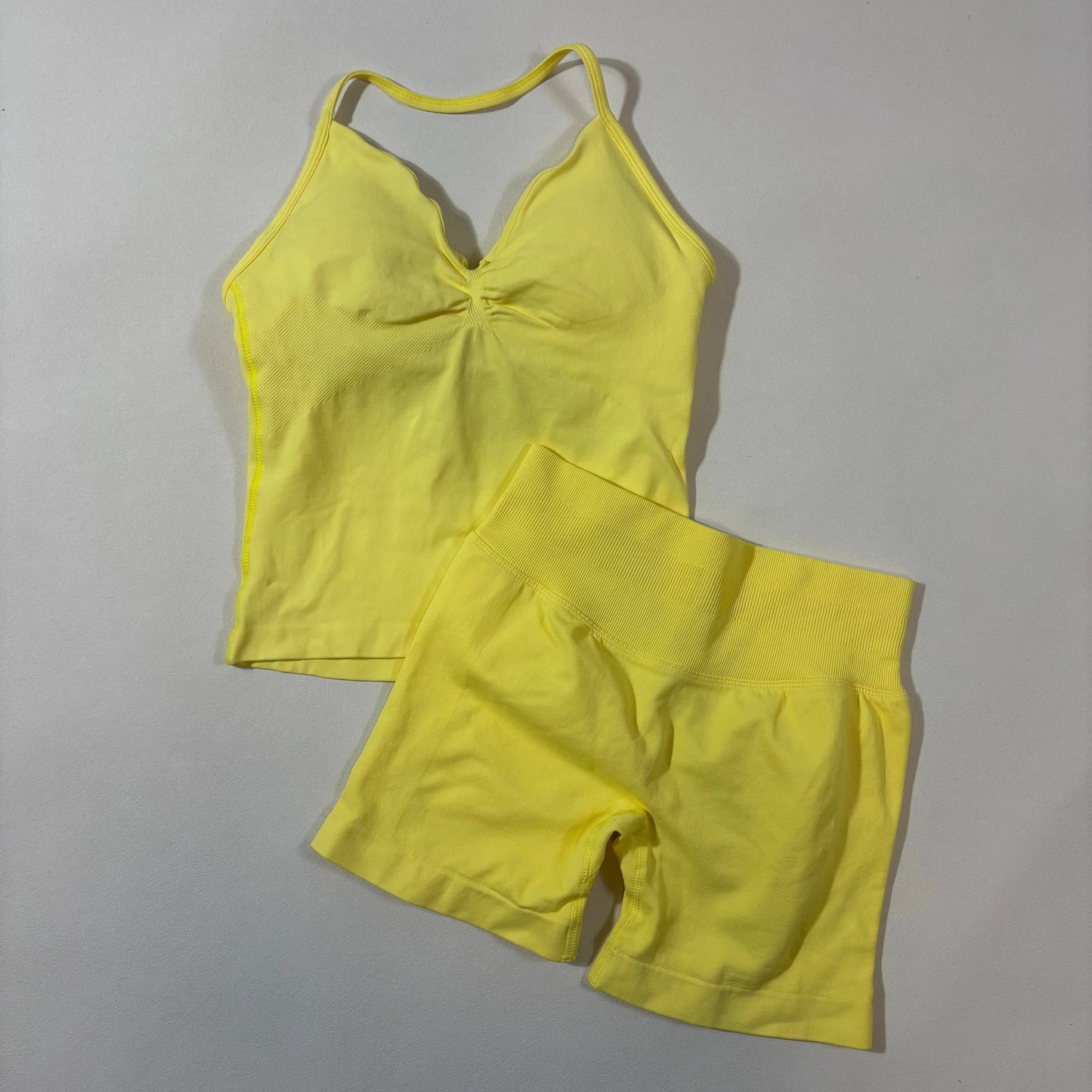 Yoga 2pcs Impact Gym Set Women Backless Tank Tops High Waist Scrunch Seamless Shorts Fitness Clothes Activewear Workout Sets