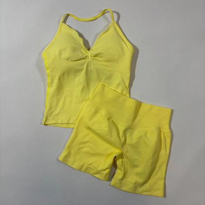 Yoga 2pcs Impact Gym Set Women Backless Tank Tops High Waist Scrunch Seamless Shorts Fitness Clothes Activewear Workout Sets