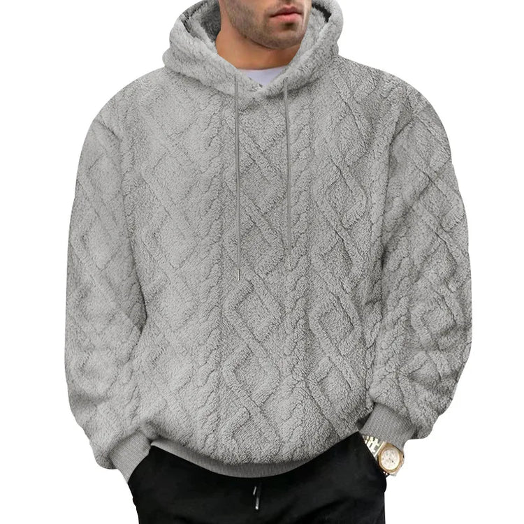 Autumn and Winter Leisure Men's High Street Jacquard Double-Sided Velvet Hooded Sports Trend Pullover Sweater Jacket