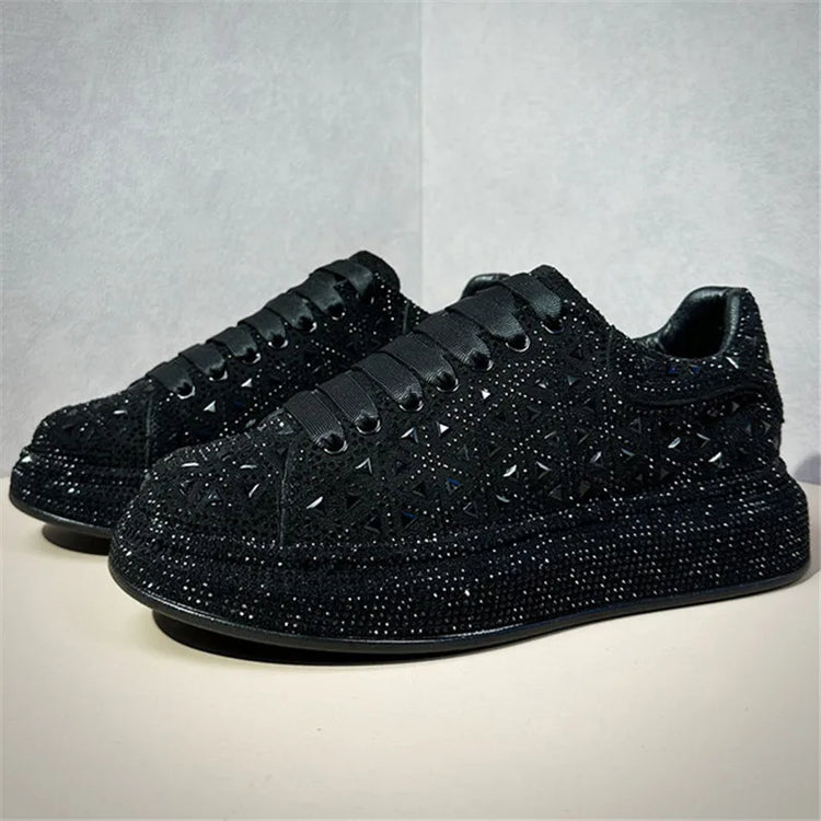 Luxury New Designer Men's White Black Charm Rhinestone Platform Causal Shoes Flats Male Hip-hop Walking Sneakers Zapatos Hombre