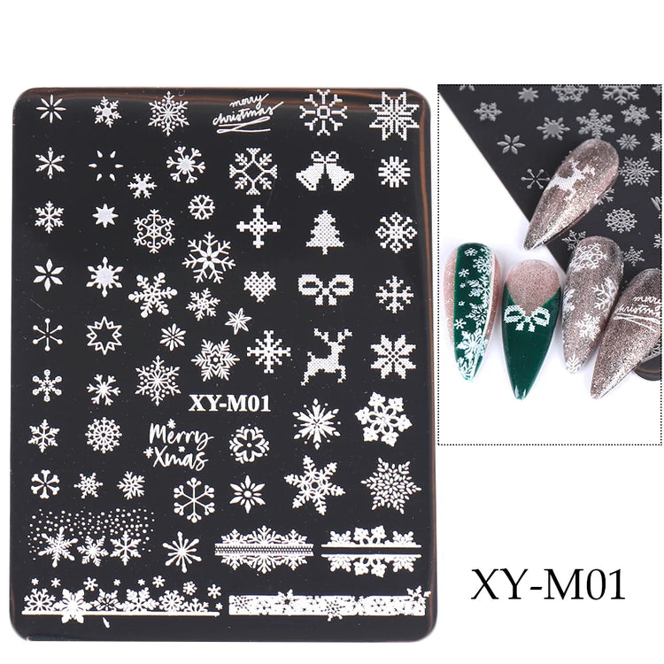 1 PC Nail Stamping Plates Christmas French Xmas Steel Printing Stencil Snowflakes Nail Stamp Templates Nail Art Manicure Tools