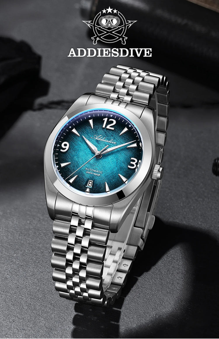 ADDIESDIVE Watch Sapphire New AD2560 Men Automatic Watches 8215 Mechanical Purple Dial Luminous Waterproof 200m Dive Wristwatch