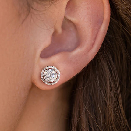 DW Certified Moissanite Diamond Stud Earrings for Women 925 Sterling Silver Round Halo Earrings Luxury Wedding Fine Jewelry PlatiNum