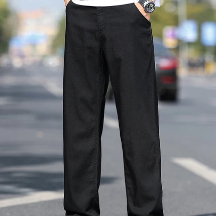 Jeans Larghi da Uomo in Lyocell Sottile, Morbidi e Comodi, Pantaloni alla Moda Primaverili ed Estivi, Denim Lavato di Marca