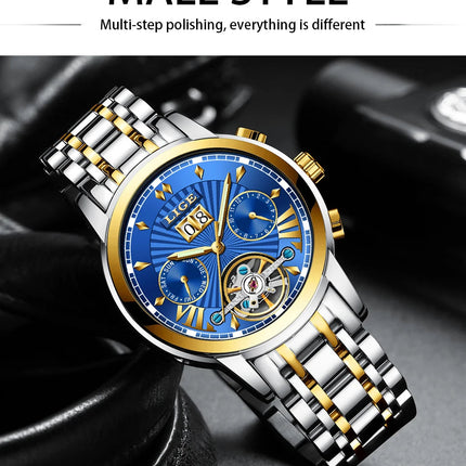 Orologi da Polso Meccanici Automatici LIGE 2026 per Uomo, Marca di Lusso, Orologio da Uomo con Tourbillon, Moda Business, Impermeabile platinumshop
