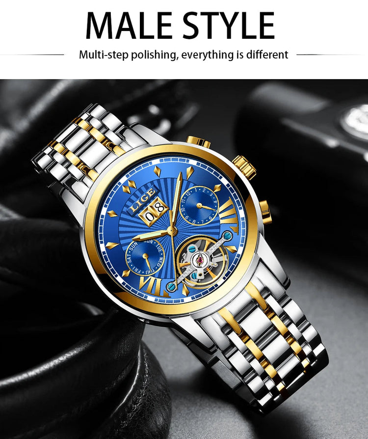 Orologi da Polso Meccanici Automatici LIGE 2026 per Uomo, Marca di Lusso, Orologio da Uomo con Tourbillon, Moda Business, Impermeabile platinumshop