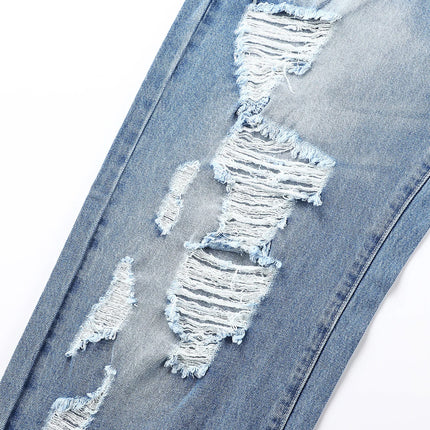 Men's Ripped Baggy Jeans Loose Fit Distressed Denim Pants Light Wash Y2K Streetwear Wide Leg Style PlatiNum