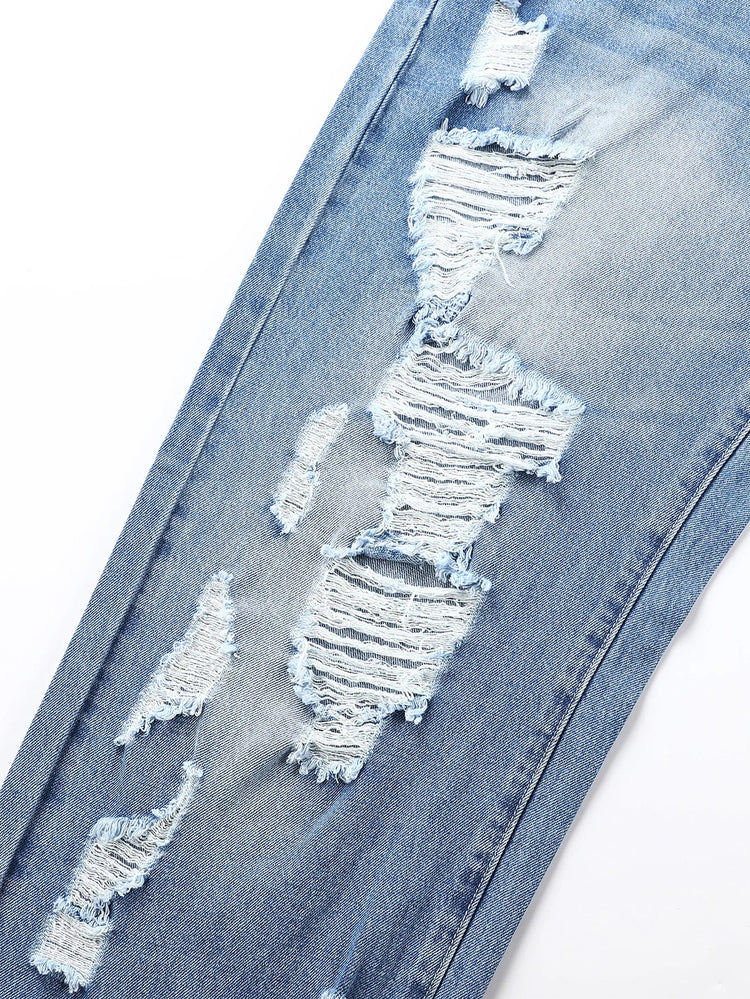 Men's Ripped Baggy Jeans Loose Fit Distressed Denim Pants Light Wash Y2K Streetwear Wide Leg Style PlatiNum