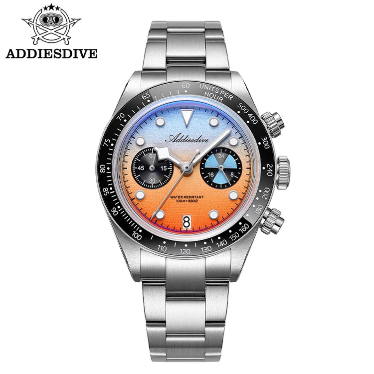 ADDIESDIVE 40mm Quartz Men's Watch AD2559 316L Stainless Steel 100M Water Resistant BGW9 Super Luminous Chronograph