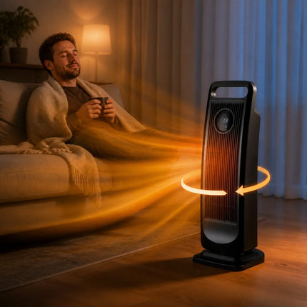 2000W Ceramic Tower Heater with Led Touch Screen, Automatic Oscillation and 8H Timer, Portable Electric Heater for Home and Office