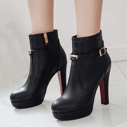 Brand Ankle Boots For Women Platform Fashion Elegant High Heel Short Boot Large Size Zipper Autumn Winter Black Green Shoes Lady