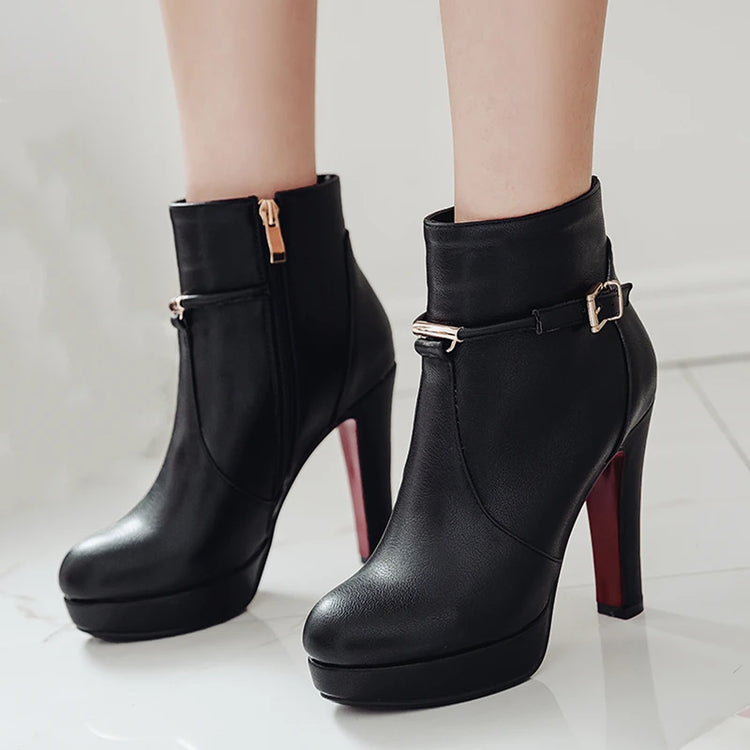 Brand Ankle Boots For Women Platform Fashion Elegant High Heel Short Boot Large Size Zipper Autumn Winter Black Green Shoes Lady