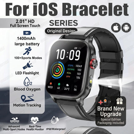 2026New Smart Watch Fitness Clock Men 2.01" AMOLED Screen 1400mAh 130+ Days Battery Life Flashlight Call Waterproof Smartwatches