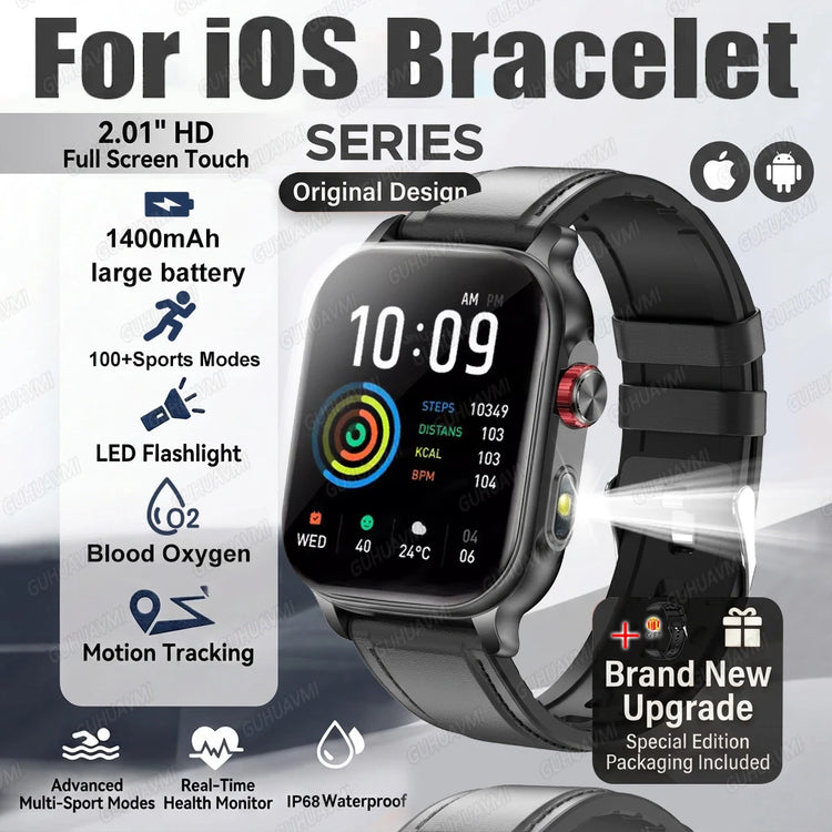 2026New Smart Watch Fitness Clock Men 2.01" AMOLED Screen 1400mAh 130+ Days Battery Life Flashlight Call Waterproof Smartwatches