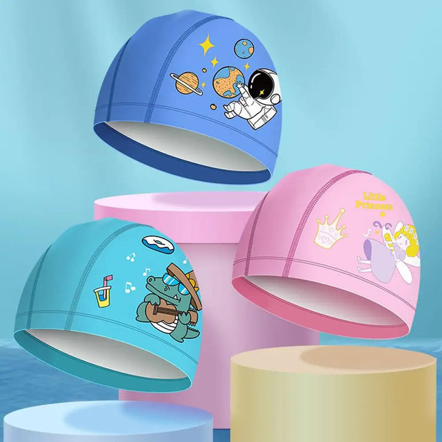 Kids PU Fabric Swim Cap Elastic Turban Swimming Hat for Boys and Girls, Comfortable Stretchable Pool Bathing Caps