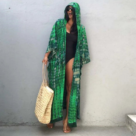 Costume da bagno donna copricostume lungo Kimono da spiaggia orlo curvo allentato aperto davanti Tie Dye abbigliamento da spiaggia platinumshop