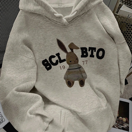 Plus Size 2025 Autumn Winter Women's Hooded Sweatshirt Long Sleeve Solid Color with Cute Little Dog Print Pullover