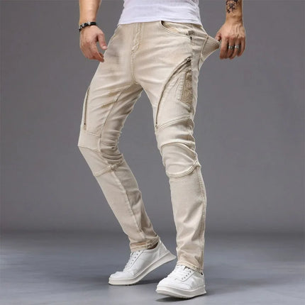 Men's Casual Jeans Vintage Straight Leg Elastic Slim Fit Autumn Winter Sweatpants Trousers Skinny Y2k Jeans Men's Cargo Pants