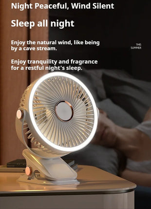 Ventilatore Portatile con Clip e Luci LED, 3 Velocità Regolabili, Silenzioso, da Scrivania, per Casa, Camera da Letto e Campeggio
