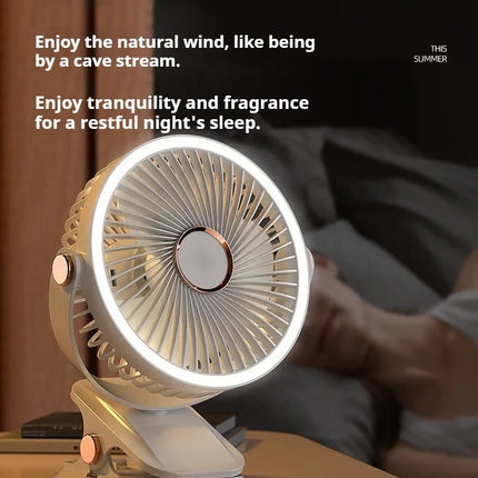 Ventilatore Portatile con Clip e Luci LED, 3 Velocità Regolabili, Silenzioso, da Scrivania, per Casa, Camera da Letto e Campeggio