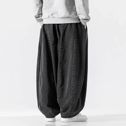 Pantaloni casual da uomo Jeans in stile giapponese Pantaloni larghi da uomo Hip Hop Lanterna Streetwear Pantaloni da uomo in denim oversize a gamba larga