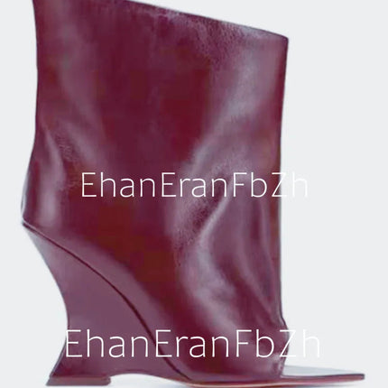 2025Ladies' Spring and Summer New Fish Mouth Slope High Heel Knee Boots, Fashionable Pointed Fashion Show Medium Cool Boots PlatiNum