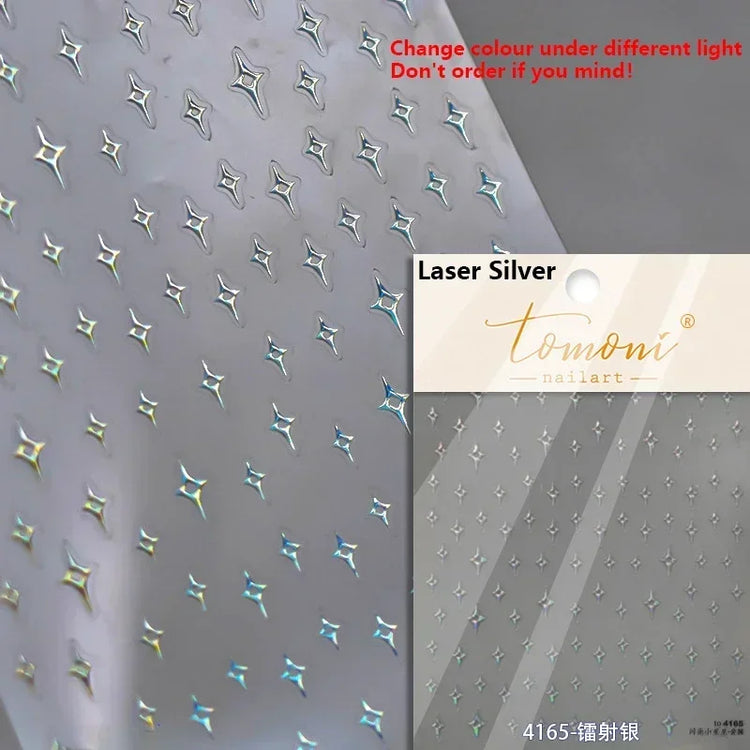 Punk Glitter Powder Blue Pink Star Charm Laser Silver Gold Starlight Rhinestones Moon DIY Nail Art Stickers Manicure Tool Decals