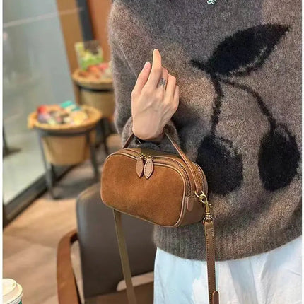 Women's Genuine Suede Cowhide Leather Shoulder Bag Soft Cow Versatile Ladies Crossbody Bag Trendy Luxury Female Designer PlatiNum