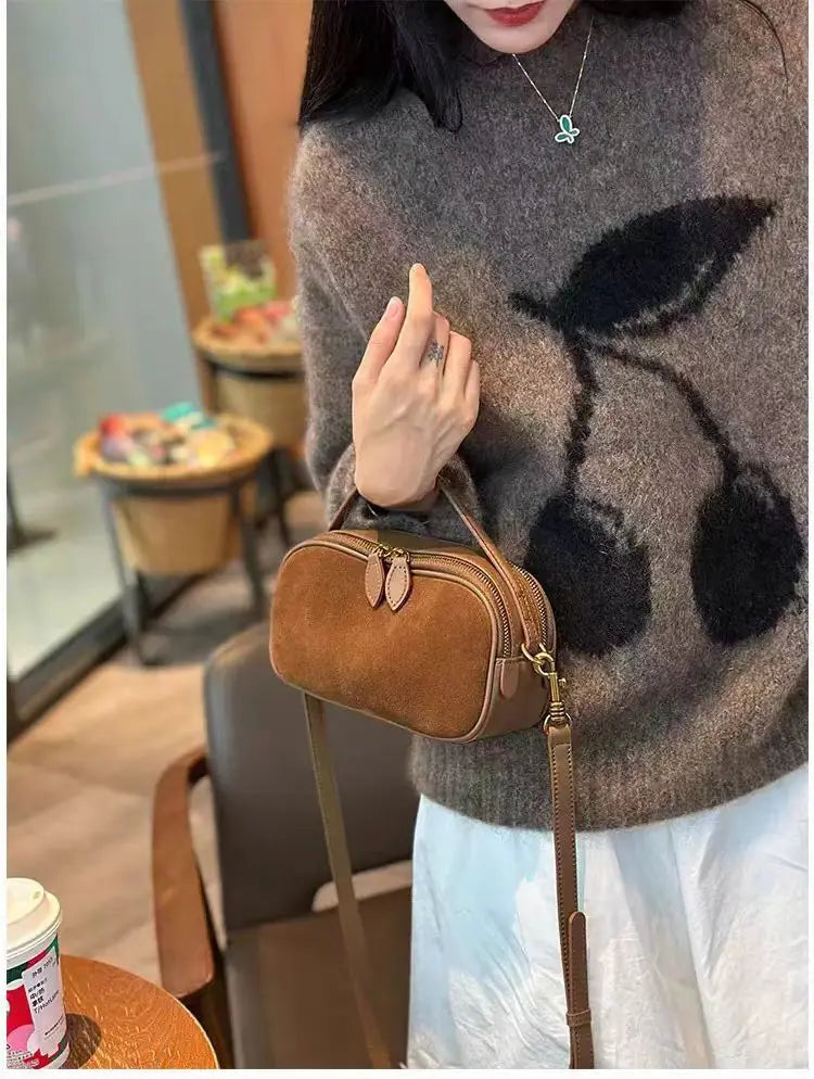Women's Genuine Suede Cowhide Leather Shoulder Bag Soft Cow Versatile Ladies Crossbody Bag Trendy Luxury Female Designer PlatiNum
